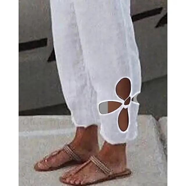 Women's Linen Pants Pants Trousers Baggy Full Length Cotton And Linen Side Pockets Baggy Fashion Casual Daily Dark Yellow Black S M