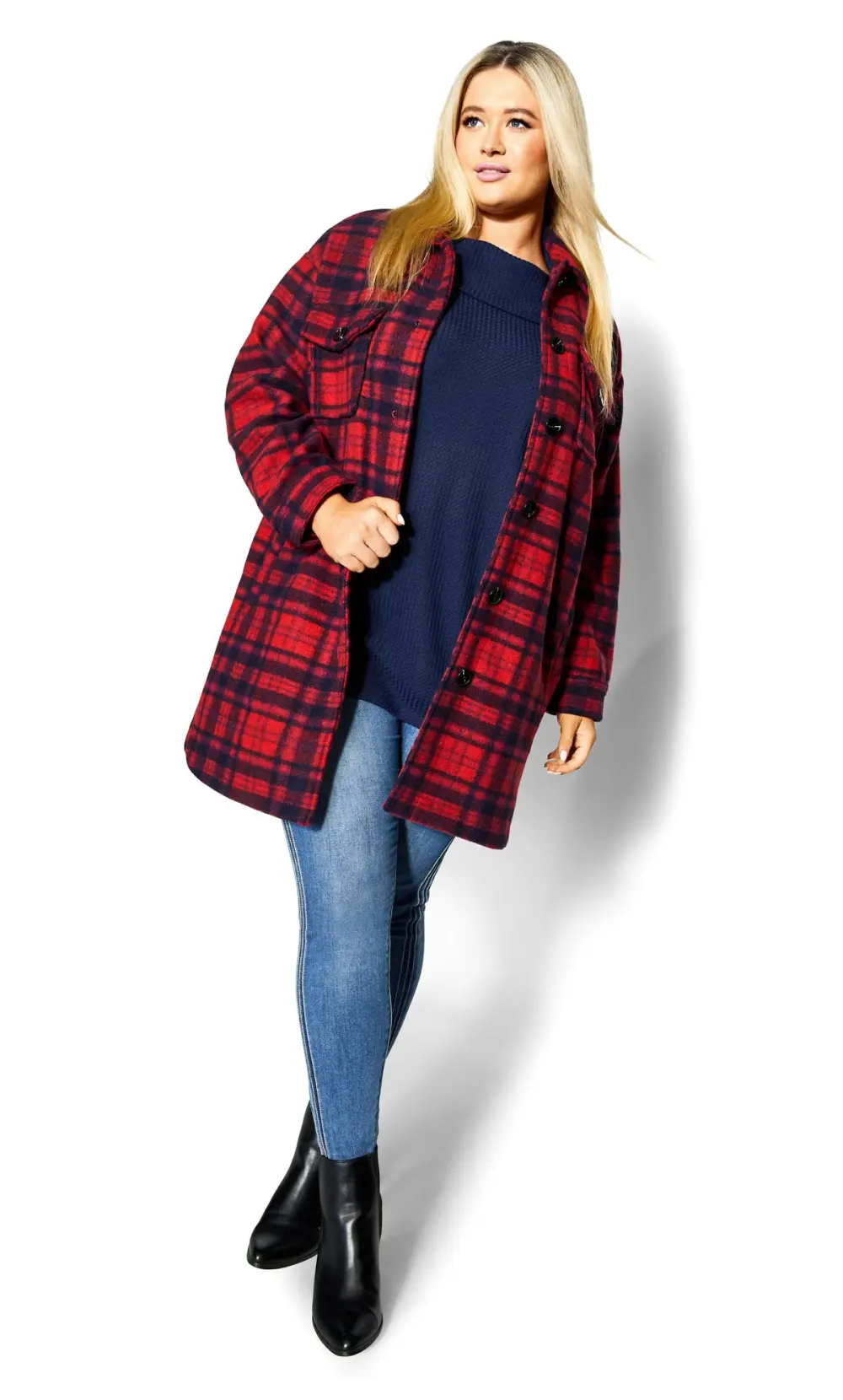 Evans Red Check Print Shacket