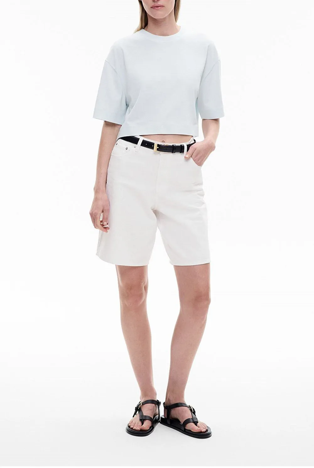 Solid-Color Crop Top Casual T-Shirt