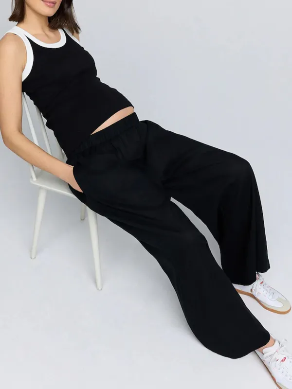Black Wide-Leg Pants With Linen