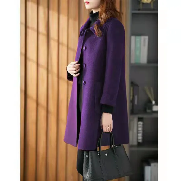Solid Double Face Faux Woolen Coat