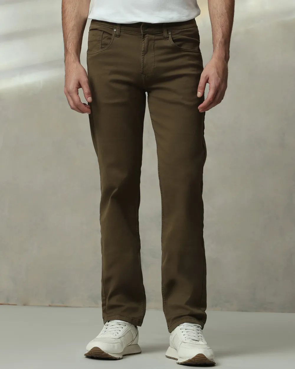 Classic Versatile And Comfortable Straight Olive Jeans