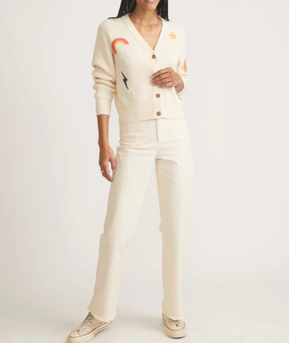 Embroidered Button-up Cropped Cardigan