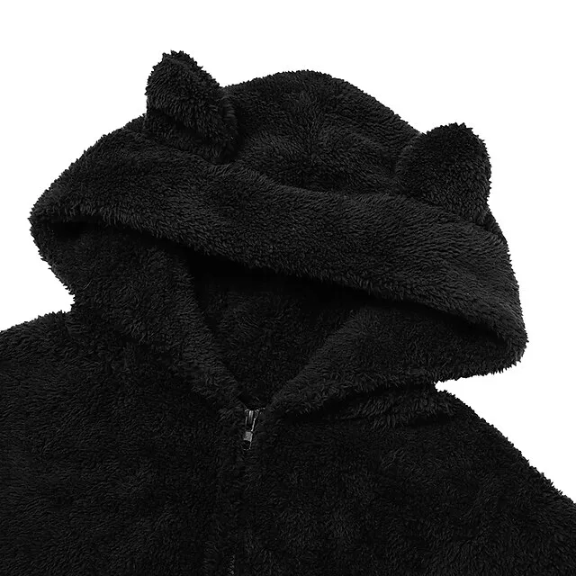 Women's Flannel Adult Onesies Onesie Pajamass Pajama for Adult Jumpsuits Nighty Pure Color Simple Comfort Party Home Christmas  Warm Gift Hoodie Long Sleeve Fall Winter Black