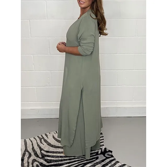 Women's Pajamas Pajama Top and Pant Sets 2 Pieces Pure Color Fashion Casual Soft Home Daily Bed Polyester Breathable V Wire Long Sleeve T shirt Tee Pant Summer Spring Black White