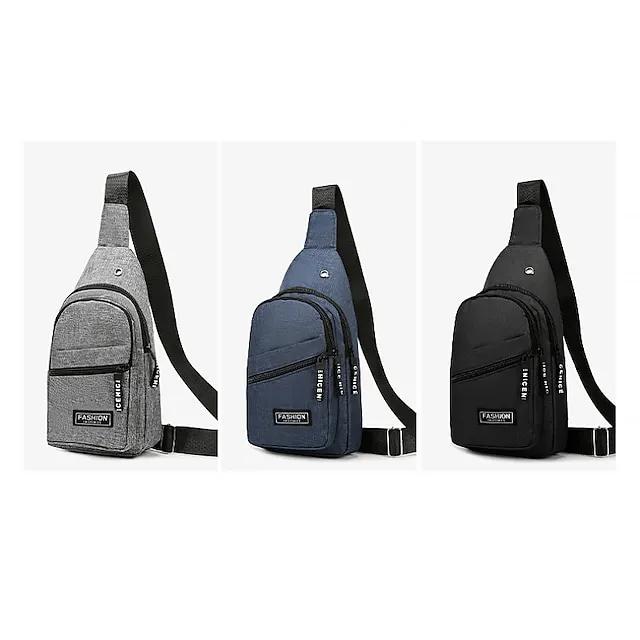 Men's Crossbody Bag Shoulder Bag Chest Bag Oxford Cloth Outdoor Daily Holiday Zipper Large Capacity Lightweight Durable Solid Color Black Blue Grey