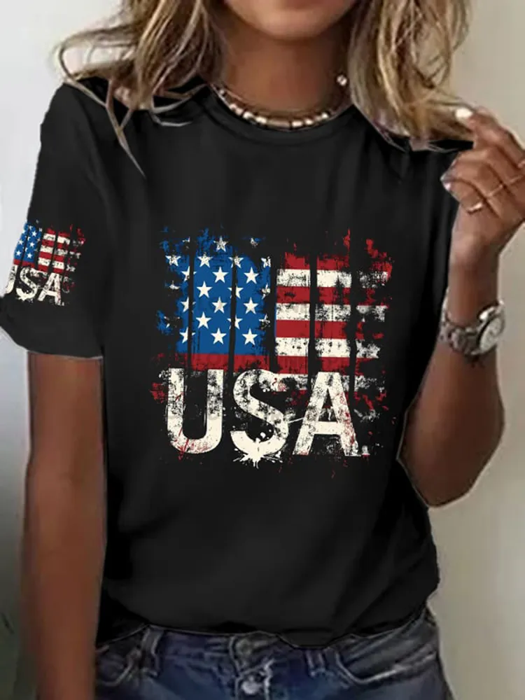 Women'S Shirt With National Flag Print Round-Neck T-Shirt