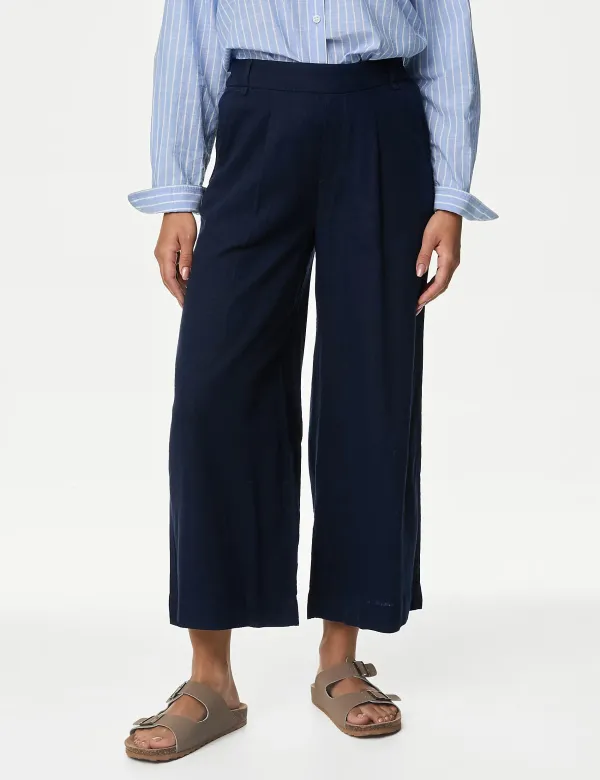 Black Shirred Wide Leg Trousers