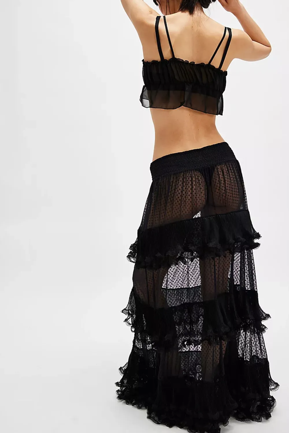 Sheer Ruffled Maxi Skirt