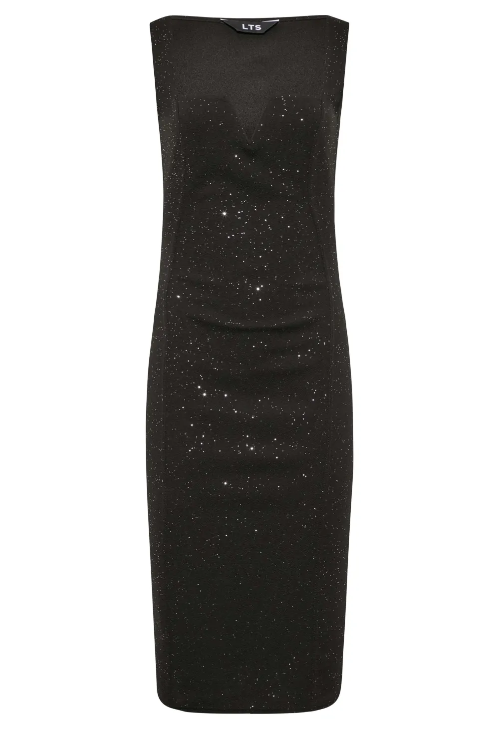 LTS Tall Black Glitter Notch Neck Midi Dress
