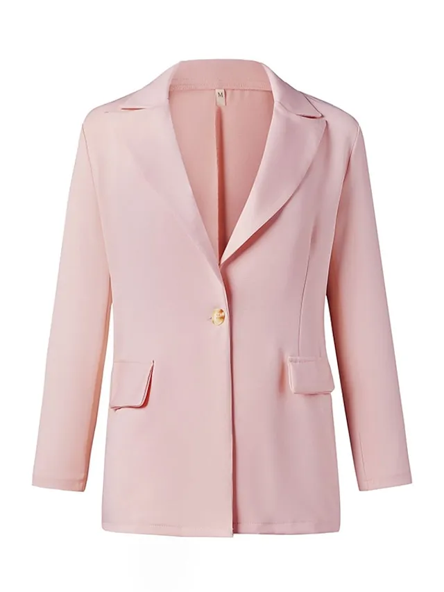 Women's Blazer Casual Jacket Office Work Casual Fall Spring Regular Coat Regular Fit Warm Casual Jacket Long Sleeve Solid Color Quilted Blue Pink Yellow