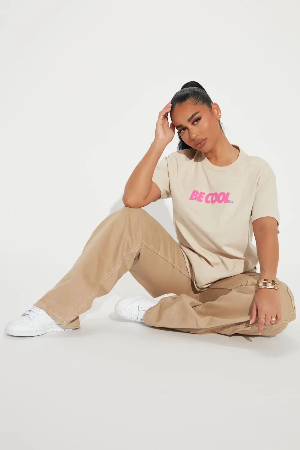 Be Cool Smiley Short Sleeve Tee - Taupe