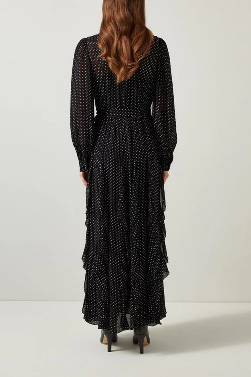 Black Polka Dot Ruffled Maxi Dress