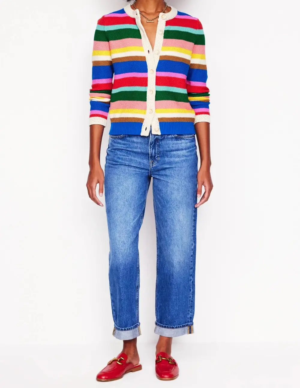 Bright Rainbow Stripe Large Trim Cardigan