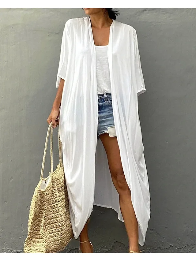 Women's Swimwear Cover Up Beach Top Normal Swimsuit Lace up Pleated UV Protection Pure Color Black White Red Royal Blue Beige V Wire Bathing Suits New Vacation Holiday