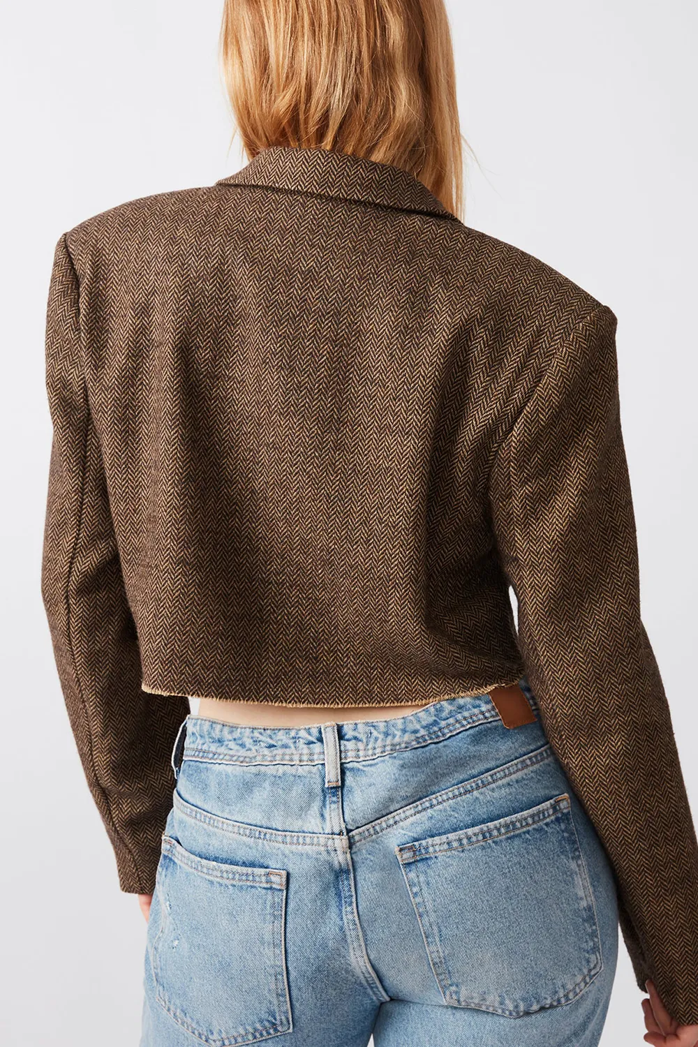 V NECK CROPPED BLAZER BROWN