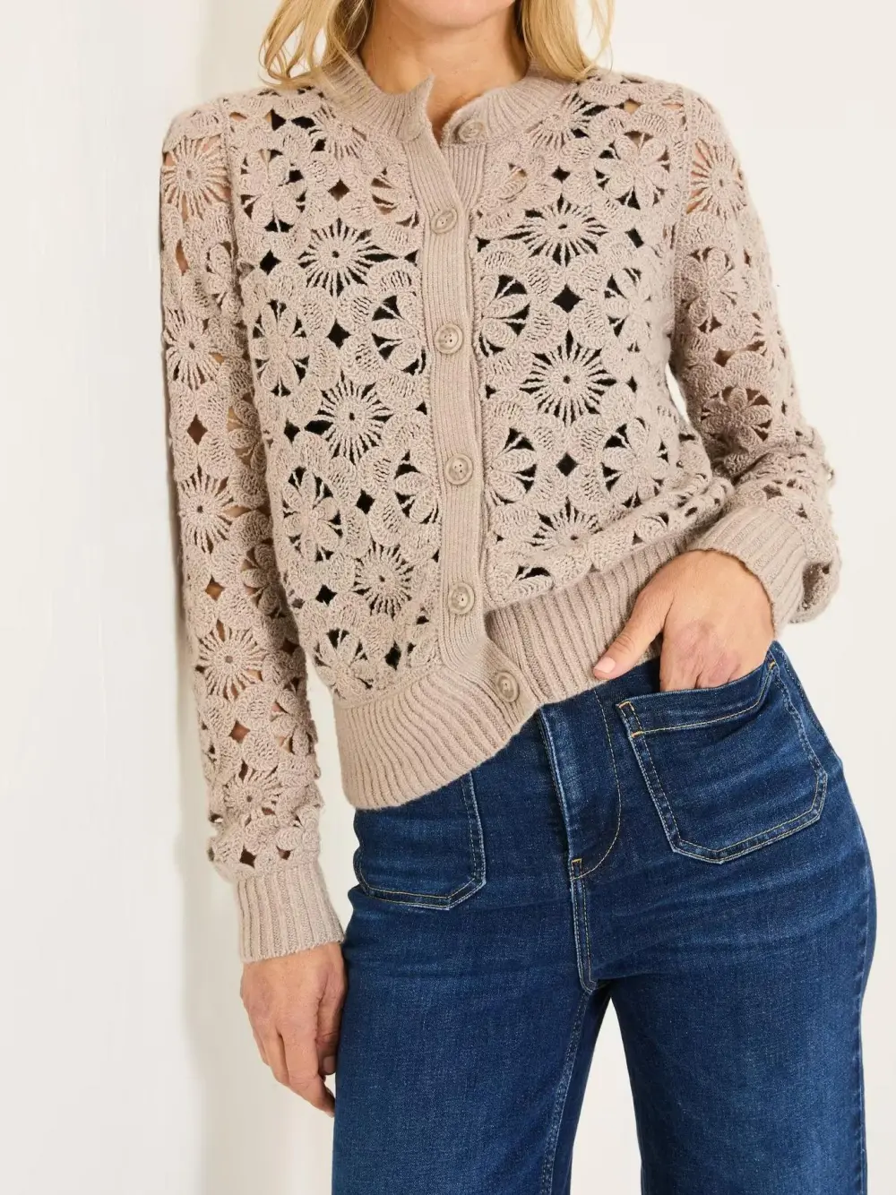 Dark Natural Cara Crochet Knitted Cardigan