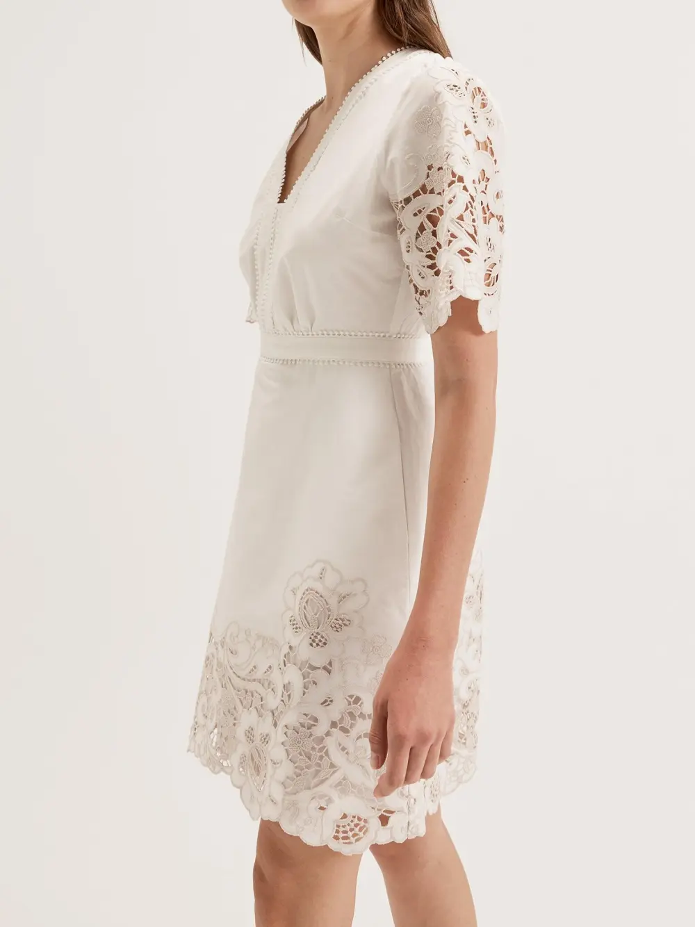 White Burnt Out Hollow Pattern Mini Dress