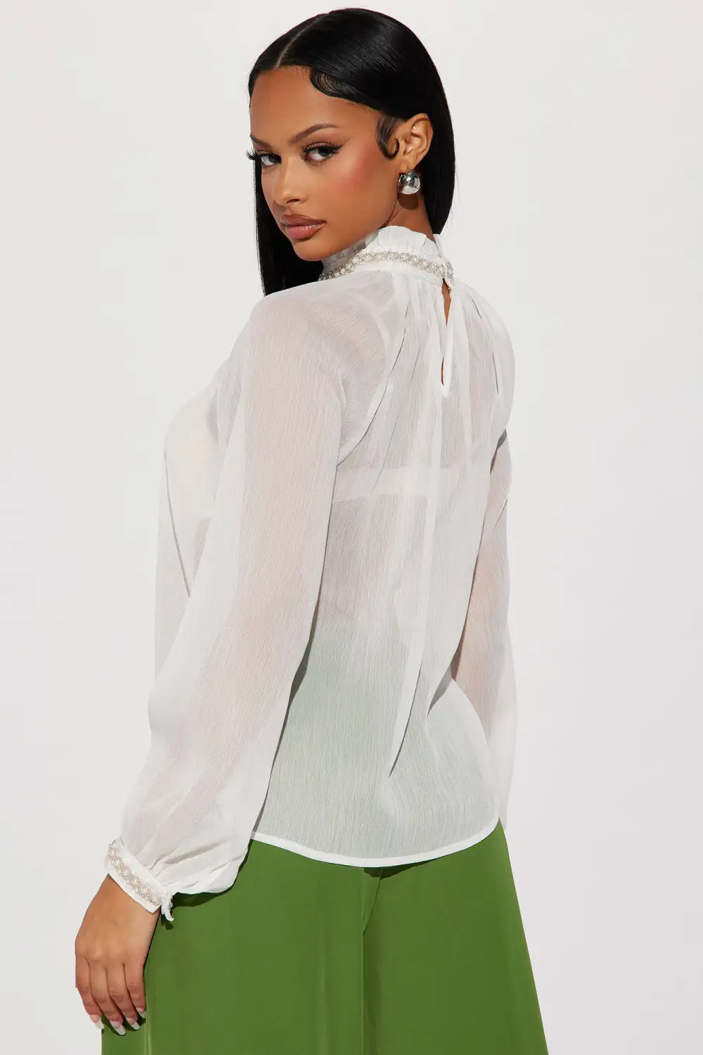 Pearly Mood Blouse Top - White