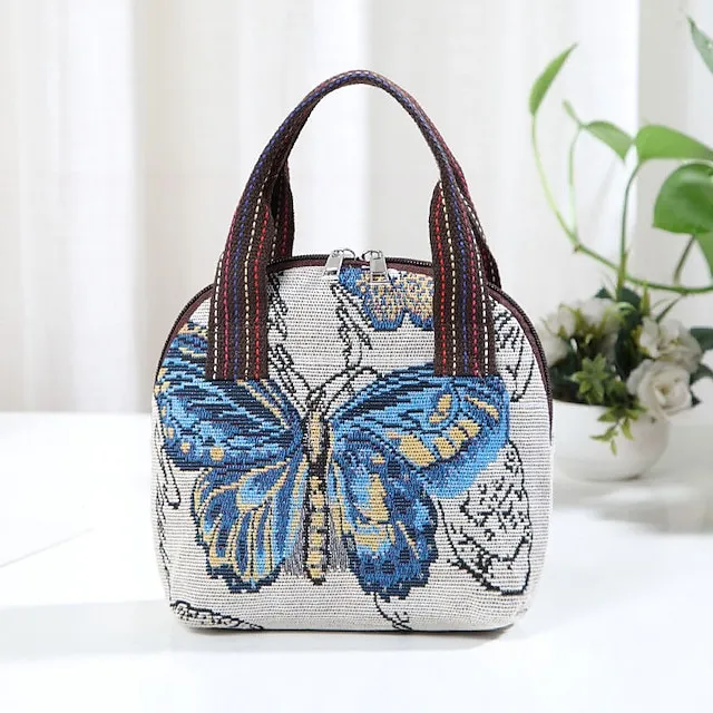 Women's Handbag Polyester Cotton Party Daily Zipper Large Capacity Breathable Durable Folk Blue butterfly Yellow Elephant Black elephant