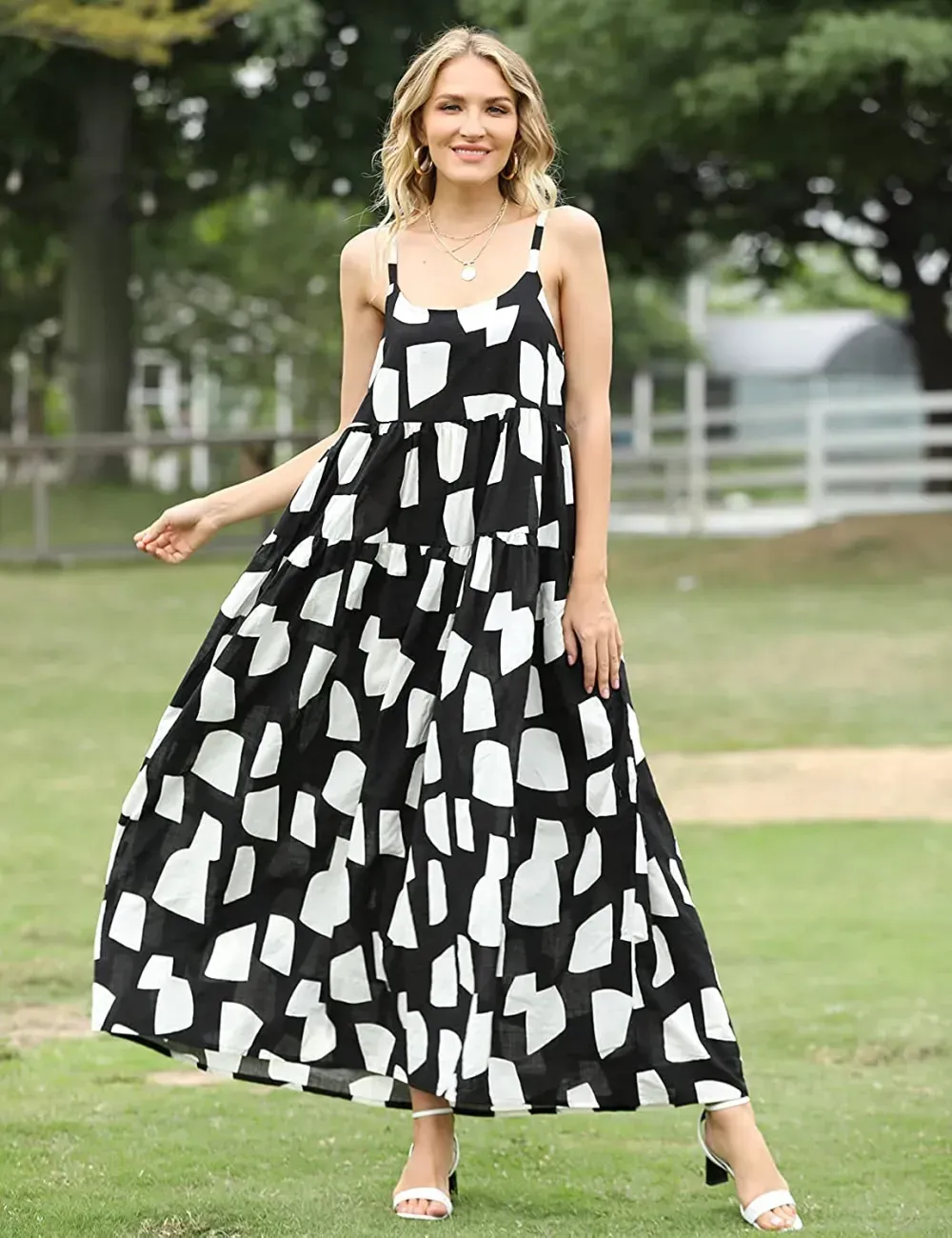 Summer Dresses for Women Casual Loose Bohemian Floral Dress with Pockets Spaghetti Strap Maxi Dress E75