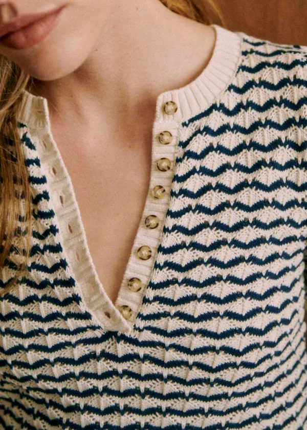 Striped Organic Cotton Short-Sleeved Sweater