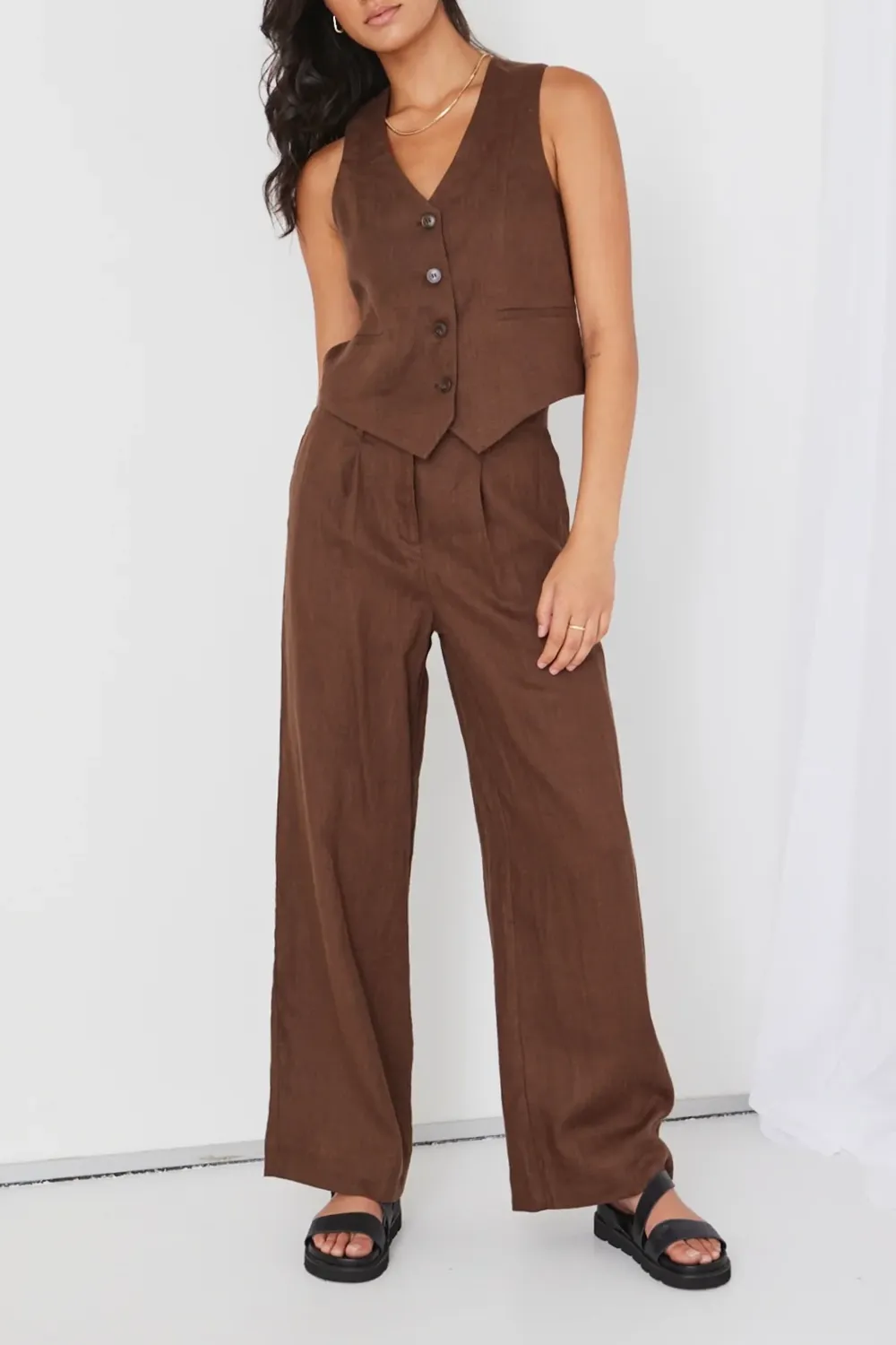 Espresso Linen Fitted Vest