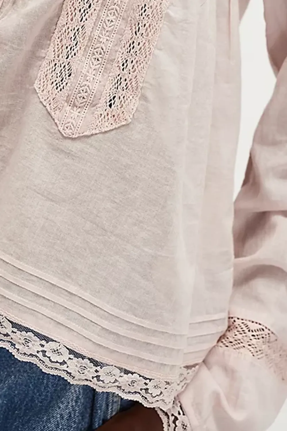 Lace Trimmed Long Sleeve Blouse