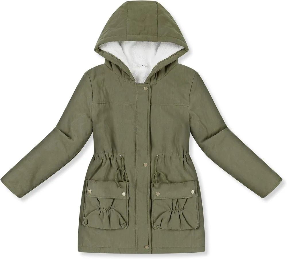 Women's Winter Mid Length Thick Warm Faux Lamb Wool Lined Jacket Coat