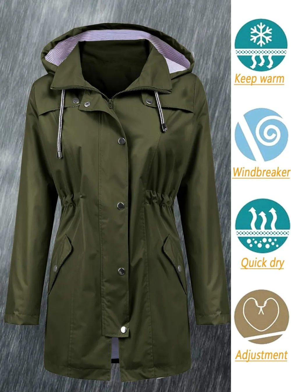 LOMON Raincoat Women Waterproof Long Hooded Trench Coats Lined Windbreaker Travel Jacket S-XXL