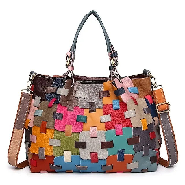 Women's Handbag Cowhide Daily Office & Career Zipper Geometric Rainbow