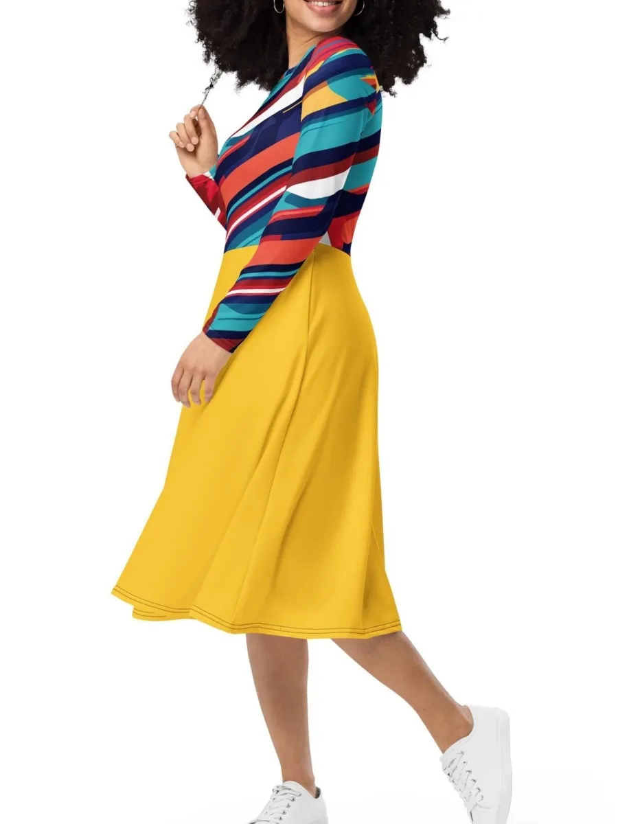 Striped Color Block Midi Dress