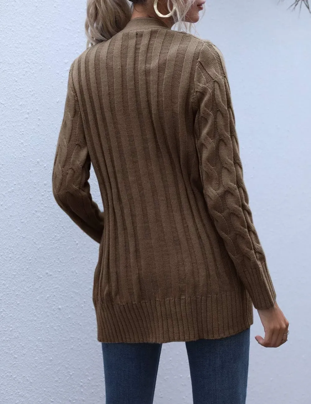 MEROKEETY Women's 2024 Fall Long Sleeve Cable Knit Sweater Open Front Cardigan Button Loose Outerwear