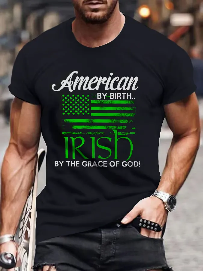 Men'S T-Shirt Men'S St Patrick'S Day Design Print Design T-Shirt Alphabet Art Group Printed Short Sleeve Top Pure Cotton