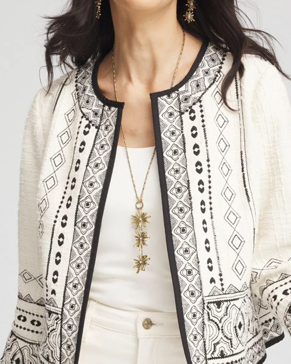 White Embroidered Trim Jacket