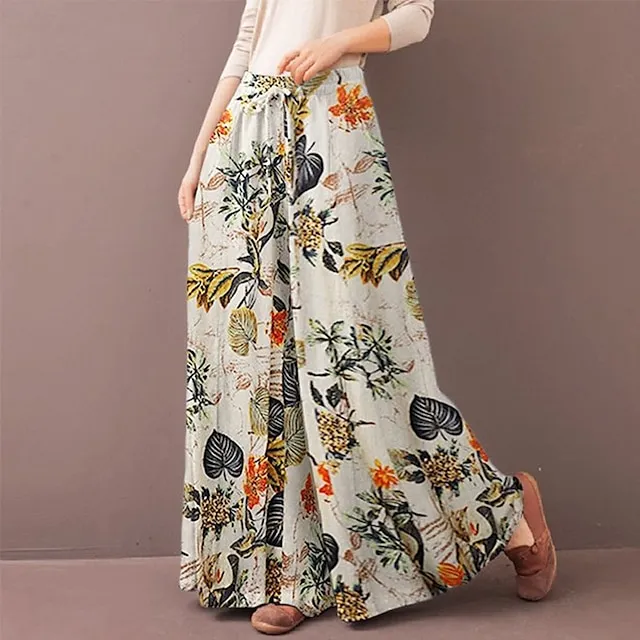 Women's Culottes Wide Leg Gauchos Pants Trousers Full Length Side Pockets Baggy Mid Waist Fashion Casual Weekend Yellow Red S M Summer Spring &  Fall
