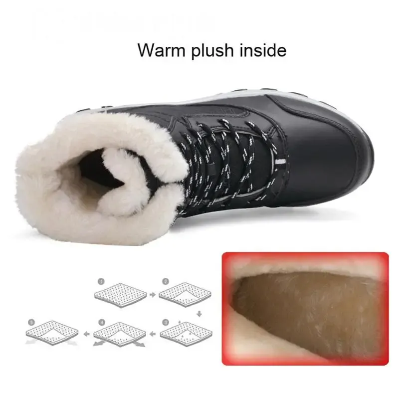 New Fashion Winter Fur Lining Lace Up Waterproof Mid-Calf Boots