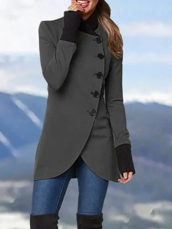 Solid Single Breasted Panel Hem Slit Coat