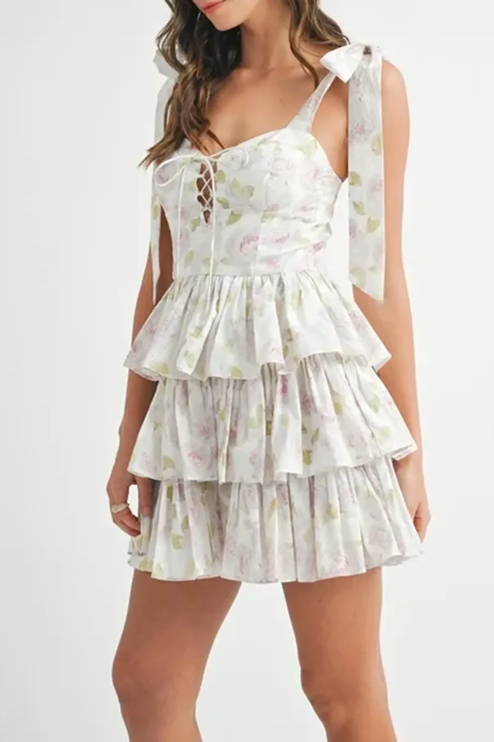 Elegant Ballet Style Slim Floral White Dress