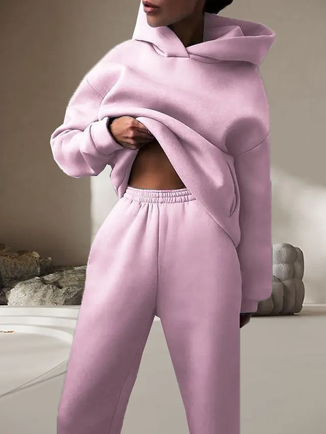 Women's Lounge Sets Long Sleeve Hoodie Pant Pure Color Fashion Casual Comfort Street Daily Date Polyester Breathable Hoodie Fall Winter Pink Red