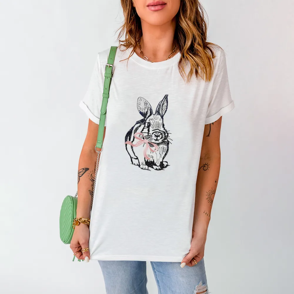 T-shirt Easter Bunny Women Printed Round Neck Short Sleeve