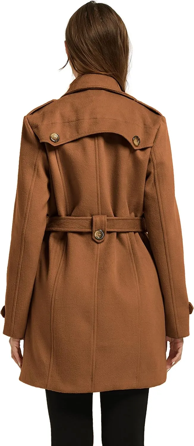 Women's Double Breasted Pea Coat Winter Mid-Long Trench Coat with Belt