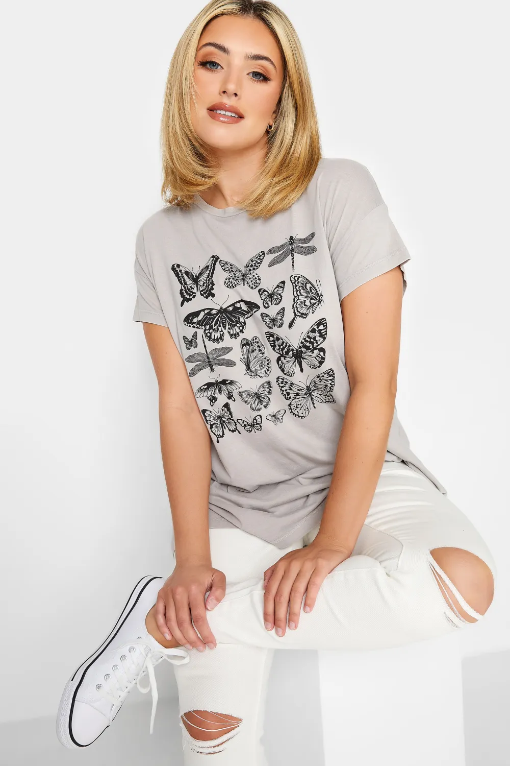 YOURS Curve White Ripped Knee Skinny Stretch AVA Jeans