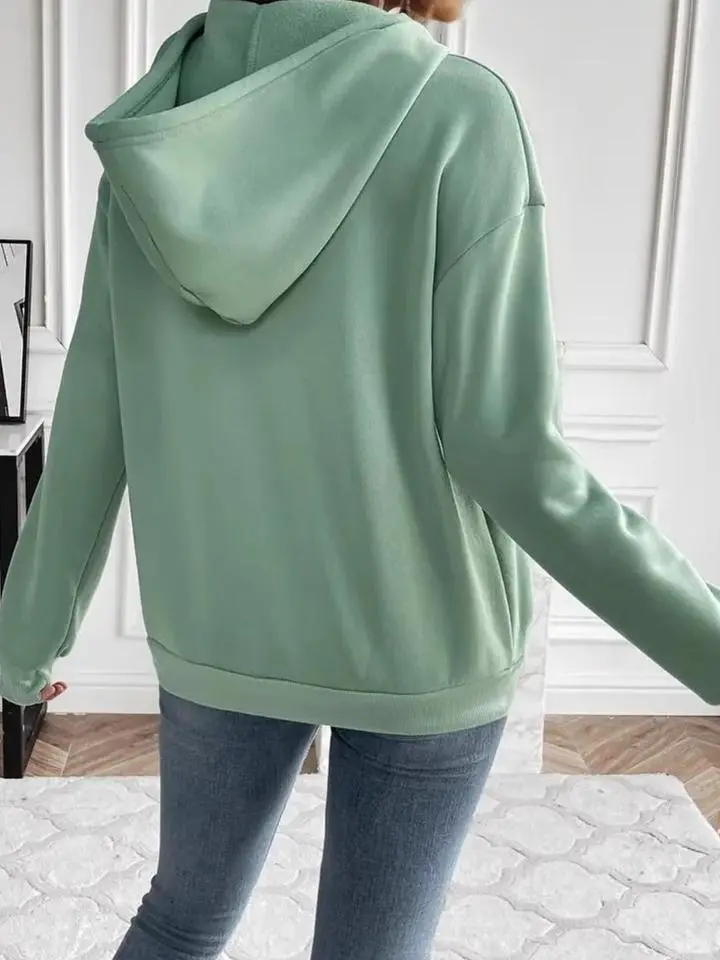 Drawstring Simple All-Match Neo Mint  Hoodie