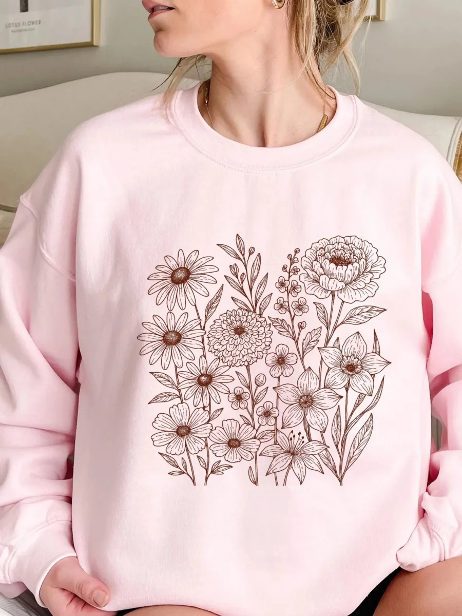 Minimalist Floral Crew Neck Sweatshirt