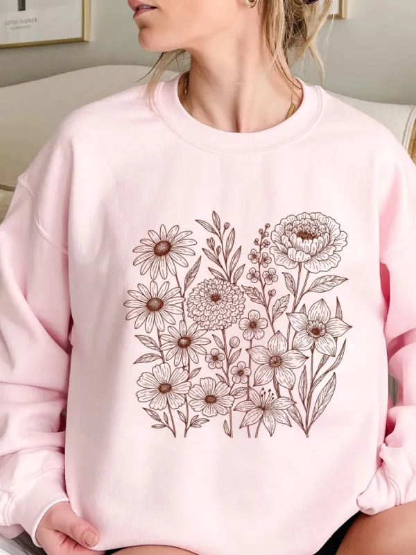 Minimalist Floral Crew Neck Sweatshirt