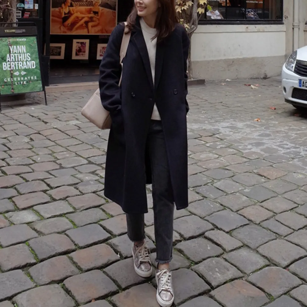 Fashion Plain Straight Cashmere Coat Outerwear