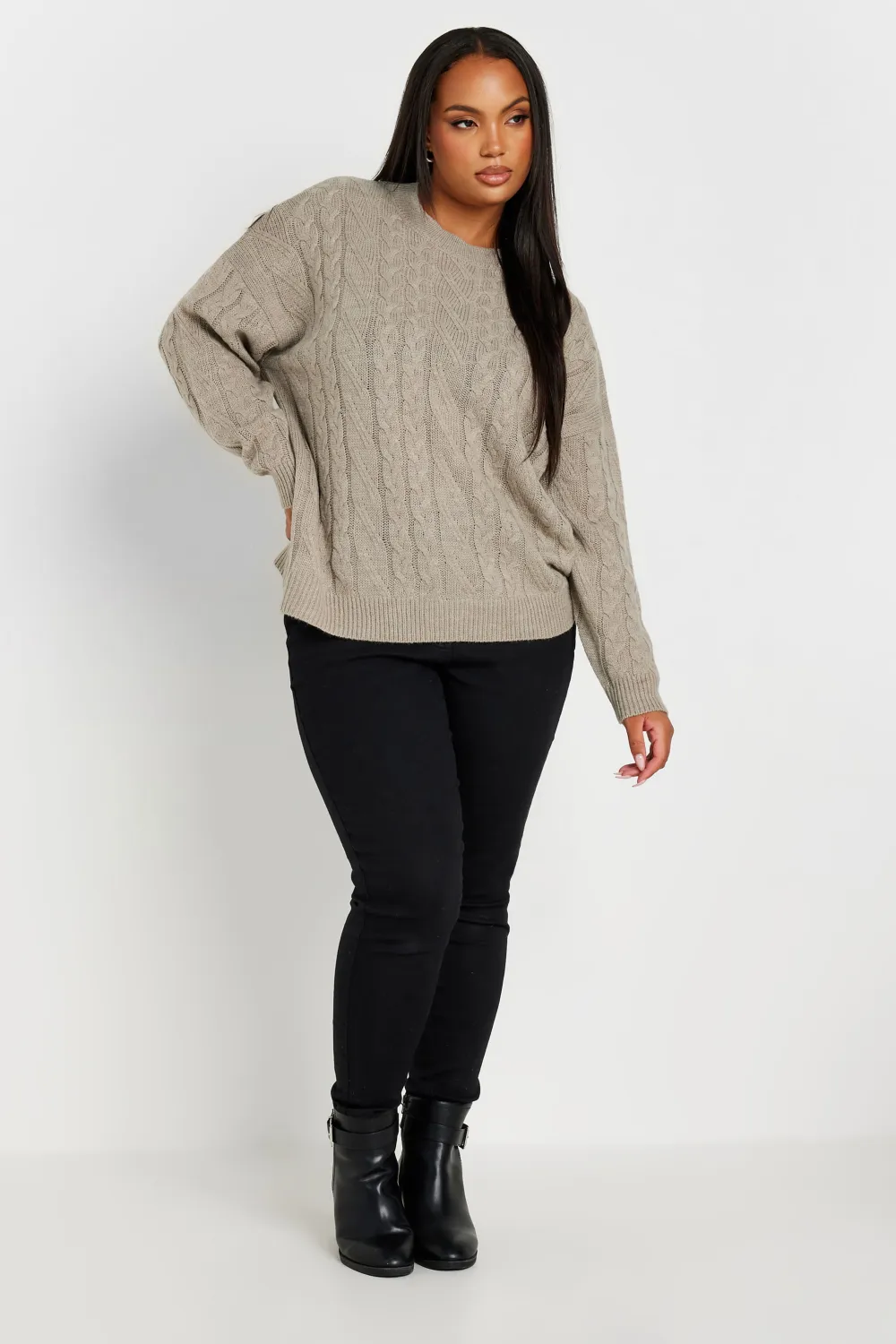 YOURS Curve Natural Brown Cable Knitted Jumper