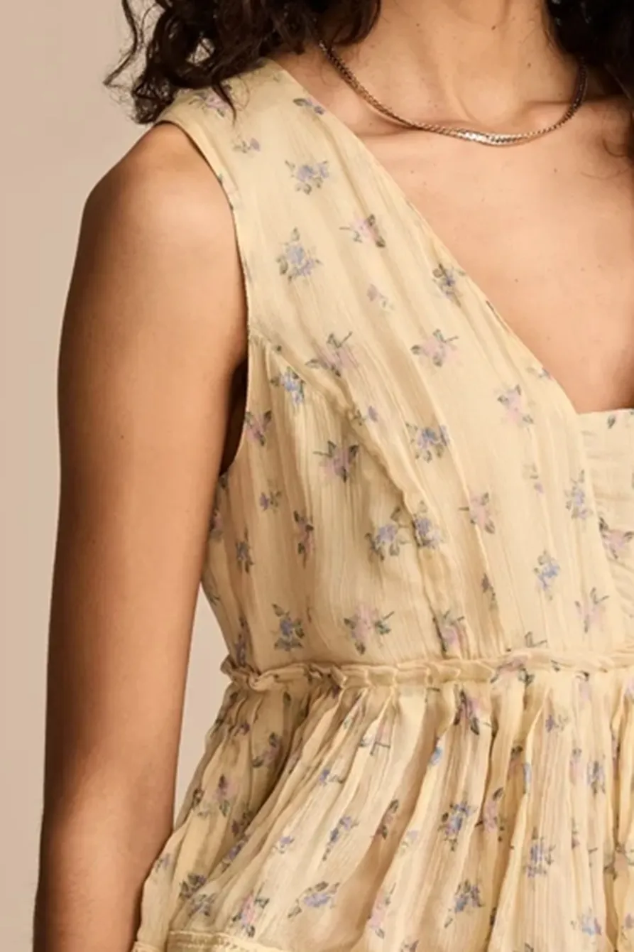 Cream Floral Printed Ruched Ruffle V Neck