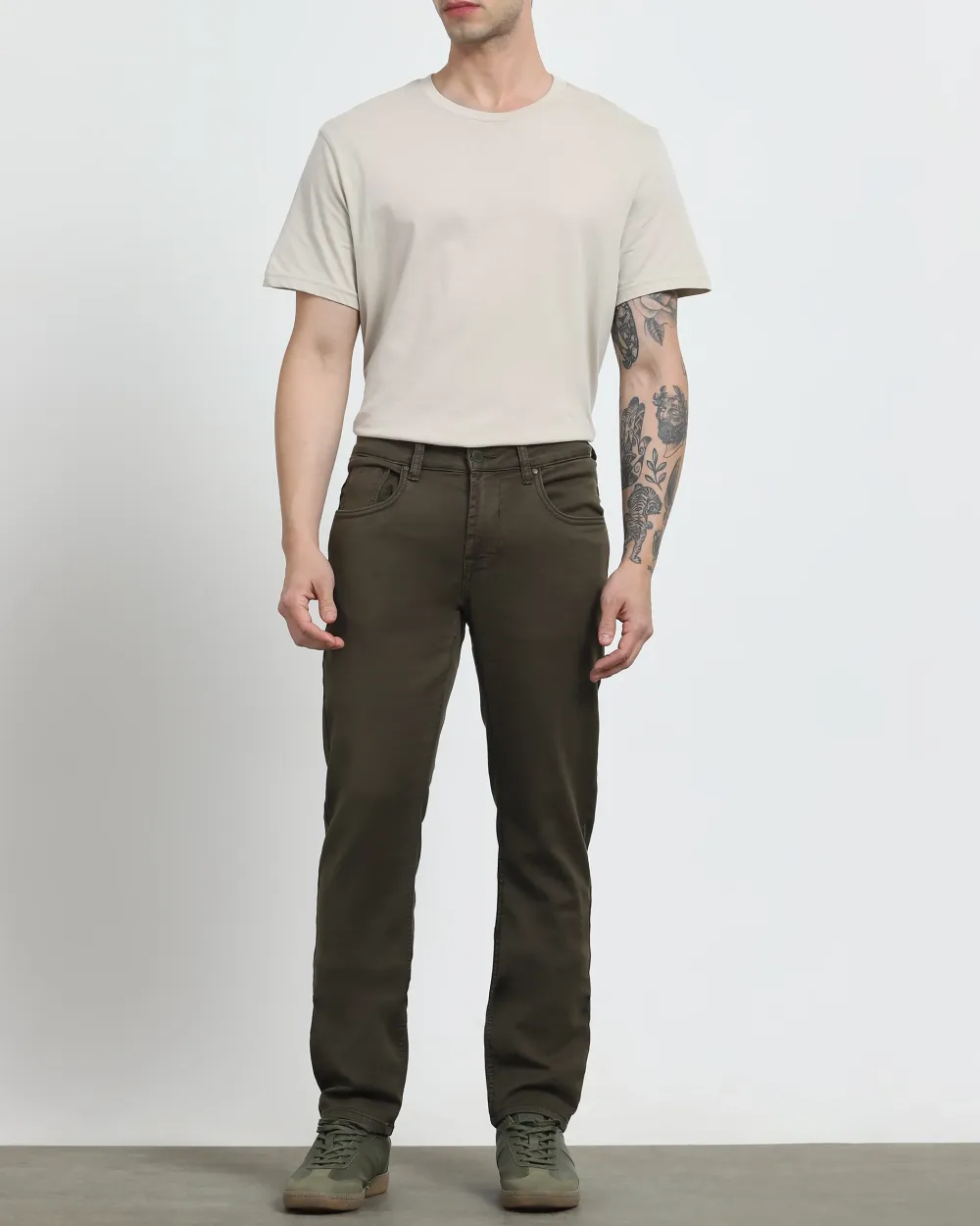 Classic Versatile And Comfortable Straight Dark Olive Jeans